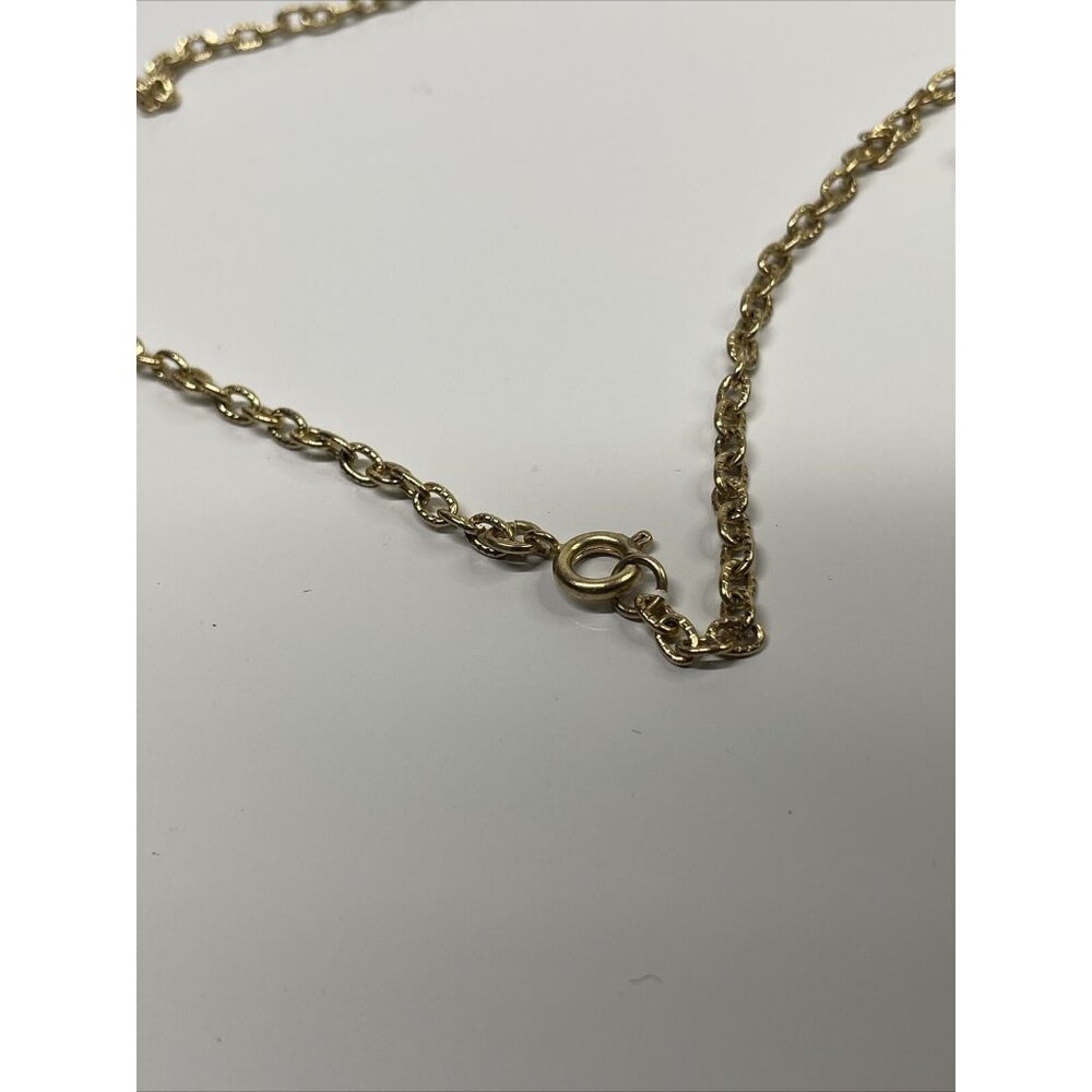 Unique Faux Amber Plastic Pendant Necklace w/ beads embedded 24” Gold Tone Chain - Picture 8 of 9